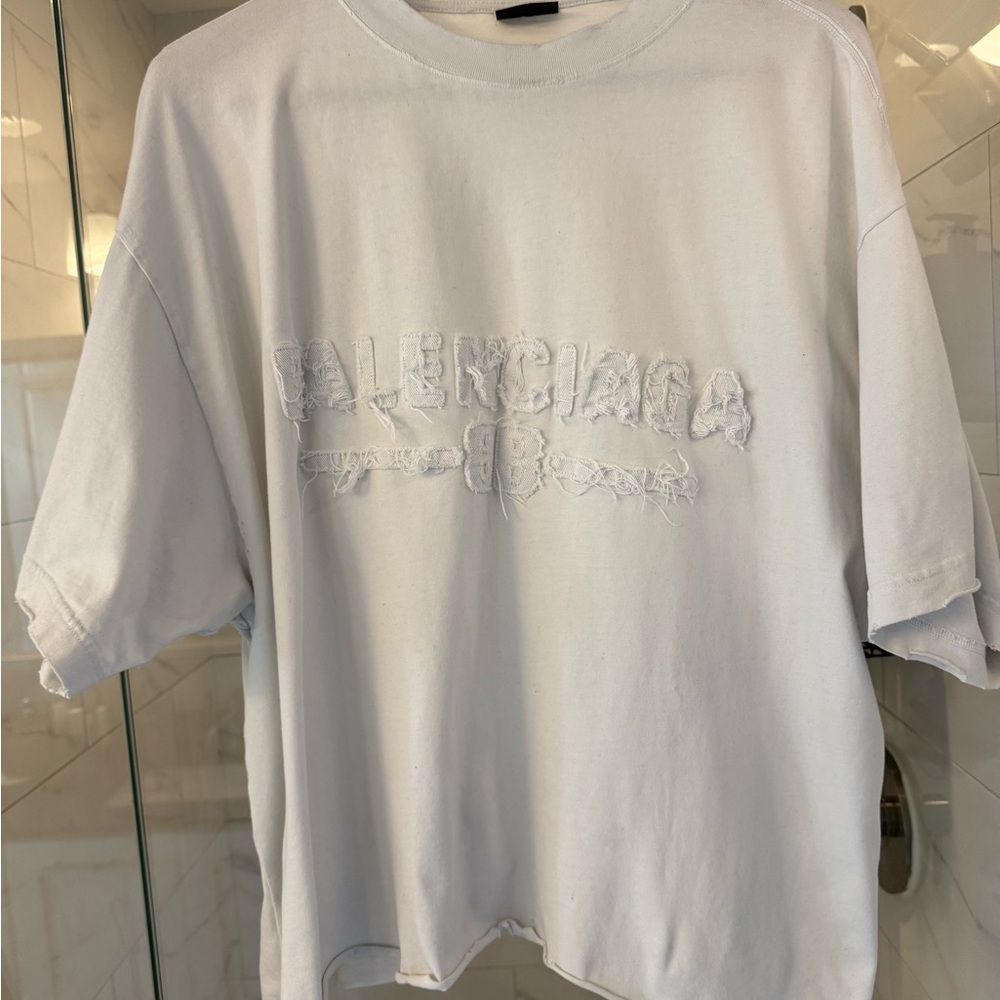 Balenciaga Off-White Frayed Logo Tee